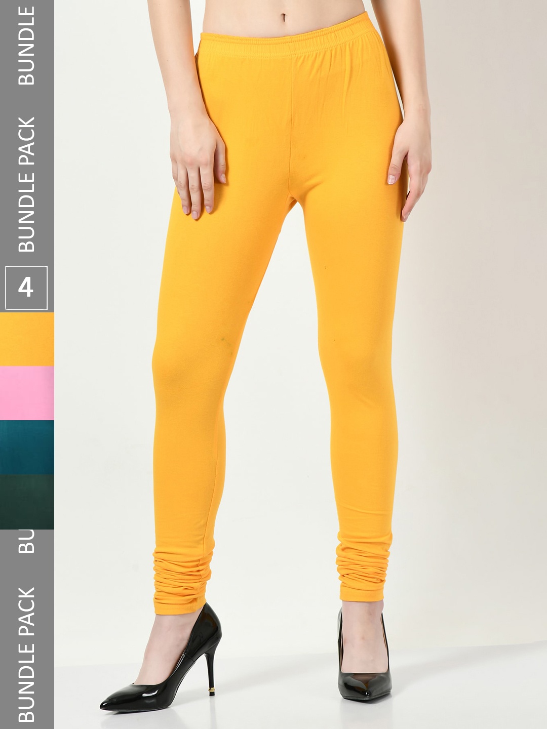 

BAESD Pack Of 4 Slim-Fit Churidar Length Leggings, Yellow