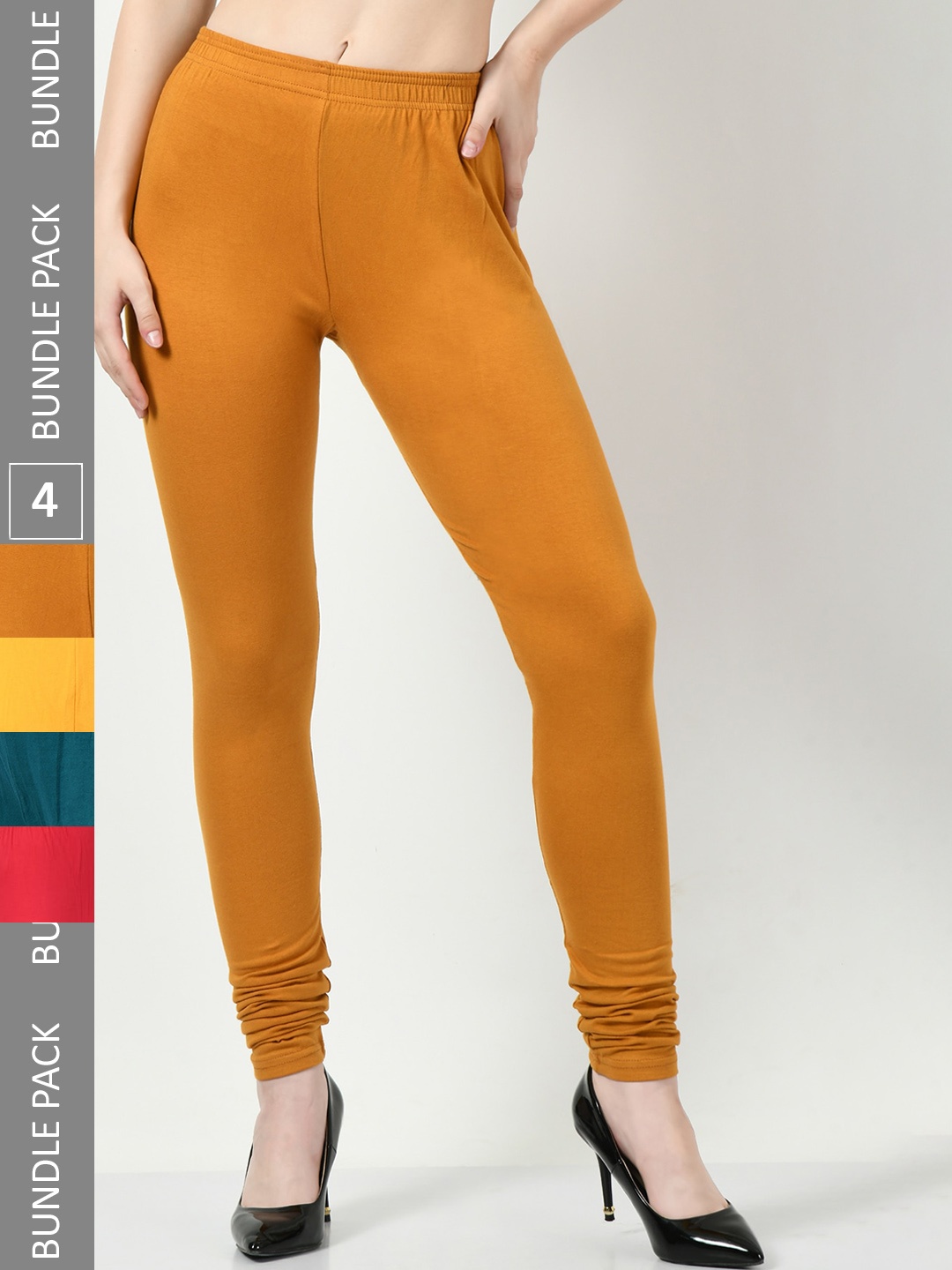 

BAESD Pack Of 4 Cotton Lycra Churidar-Length Leggings, Mustard