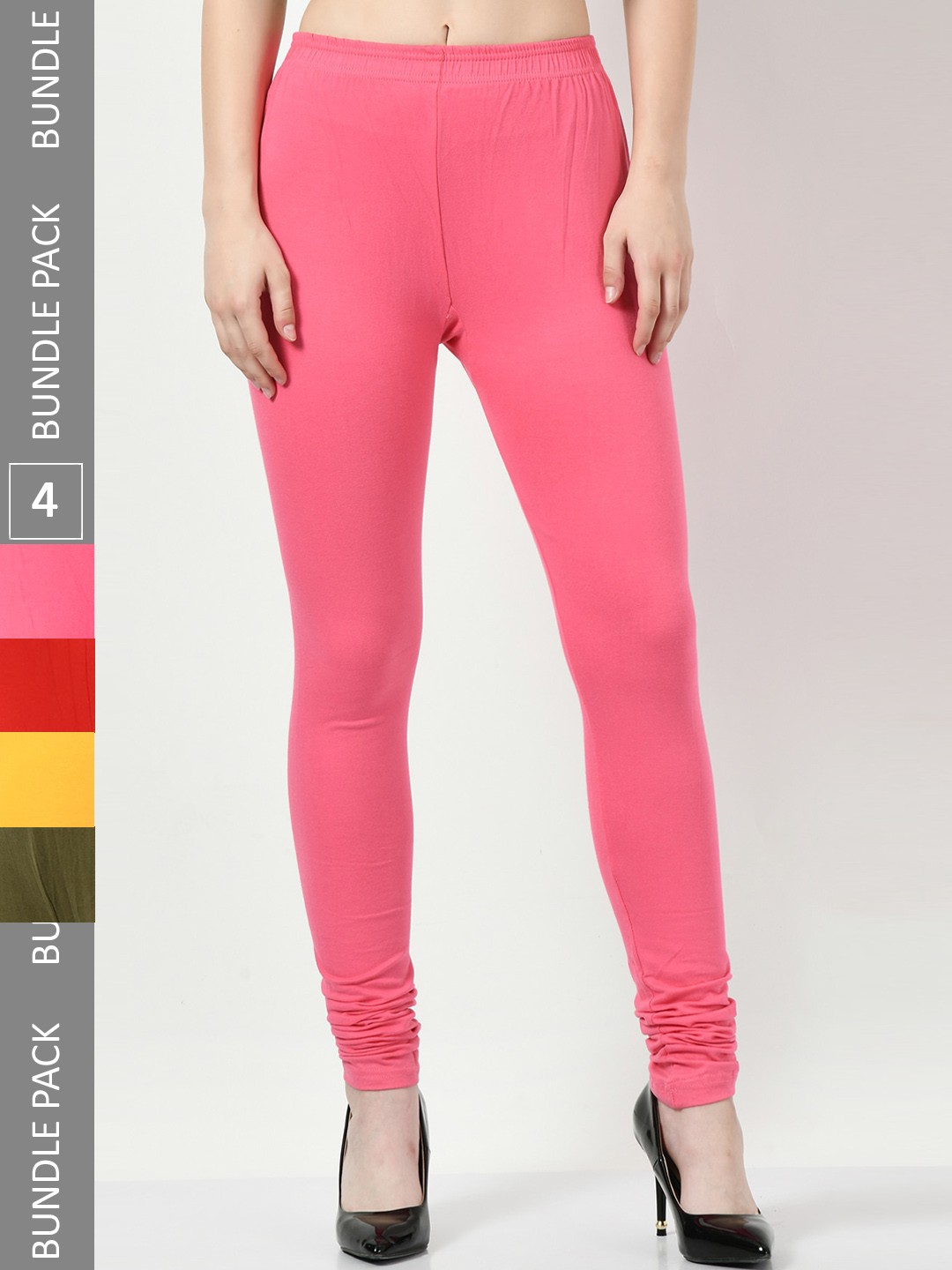 

BAESD Pack Of 4 Churidar-Length Cotton Lycra Leggings, Pink