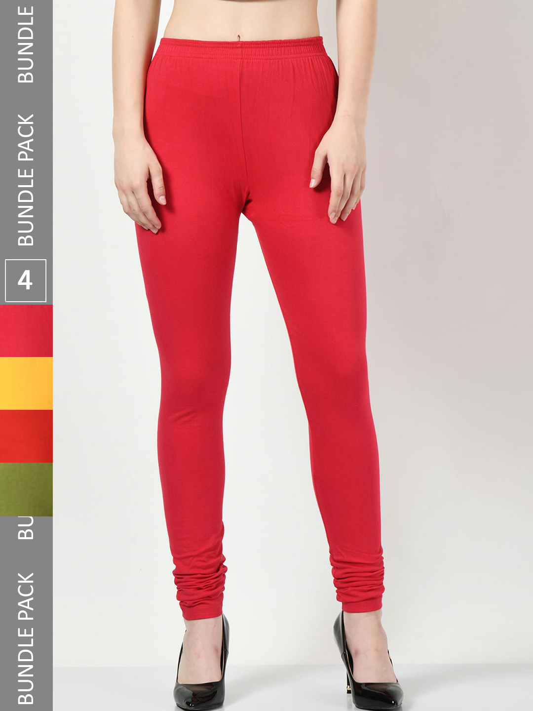 

BAESD Pack Of 4 Cotton Lycra Churidar-Length Leggings, Red