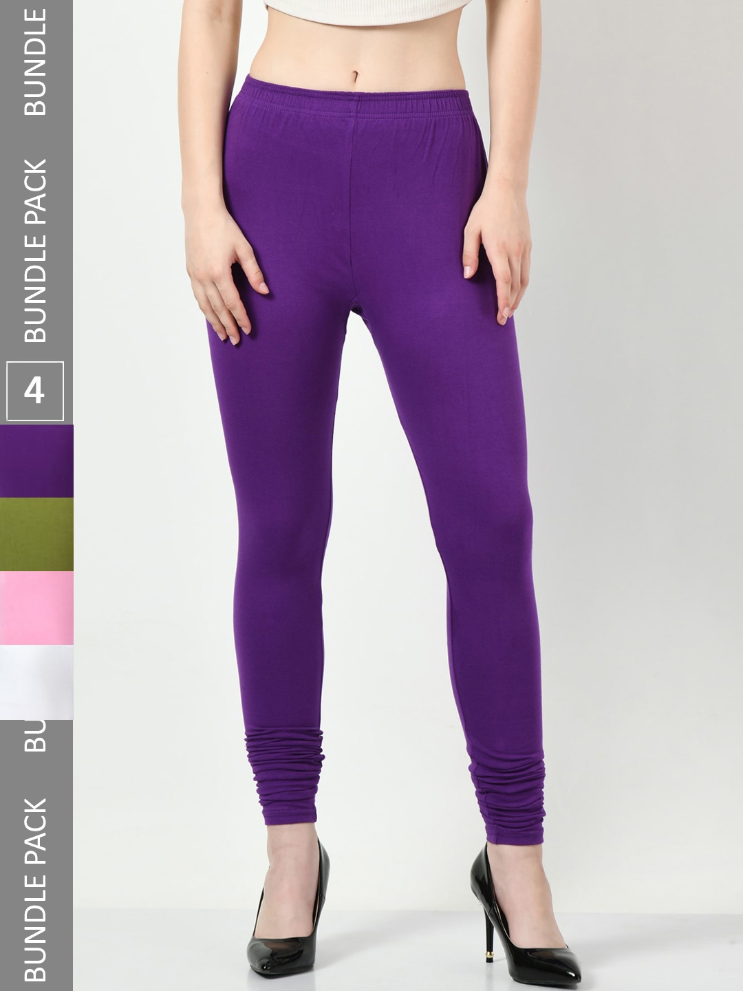 

BAESD Pack Of 4 Churidar Length Leggings, Purple