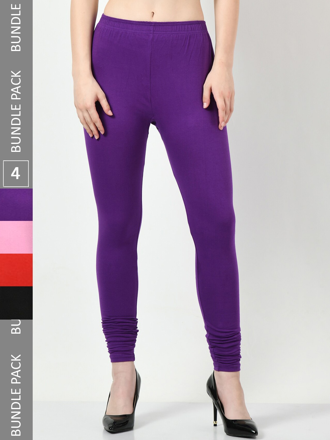 

BAESD Pack Of 4 Cotton Lycra Churidar-Length Leggings, Purple