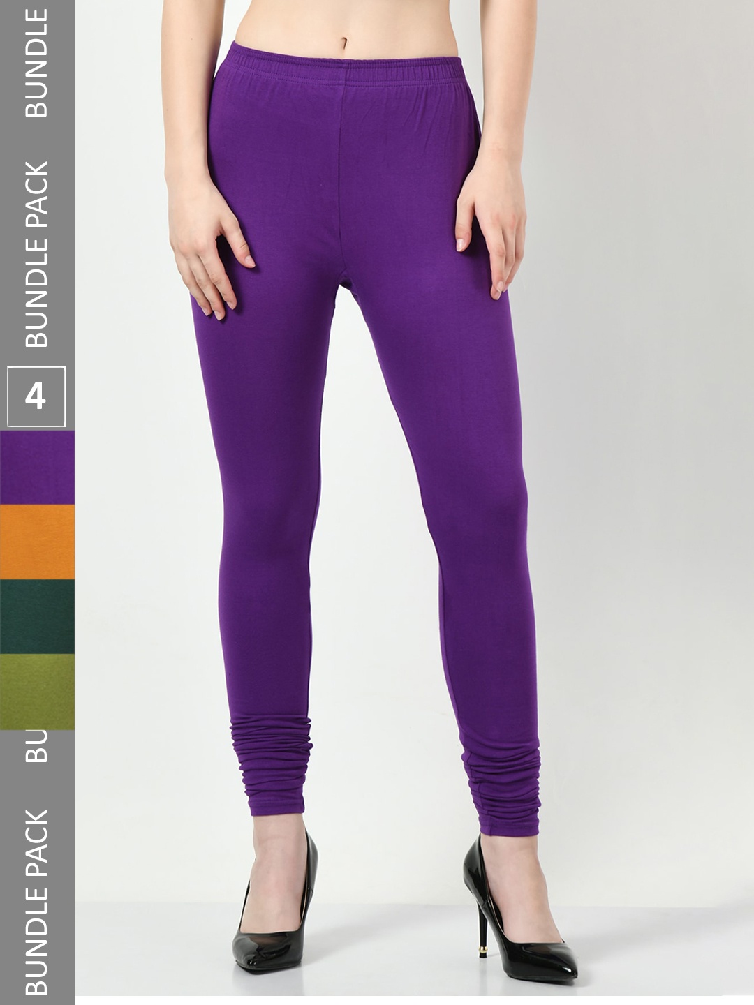 

BAESD Pack Of 4 Mid-Rise Churidar-Length Cotton Lycra Leggings, Purple