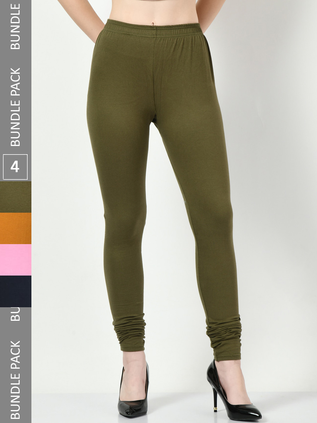 

BAESD Women Pack Of 4 Churidar Length Leggings, Olive