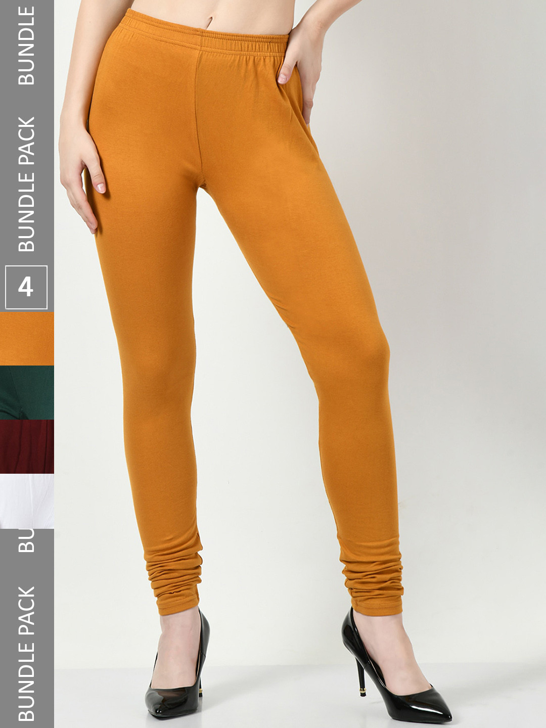

BAESD Pack Of 4 Cotton Lycra Churidar-Length Leggings, Mustard