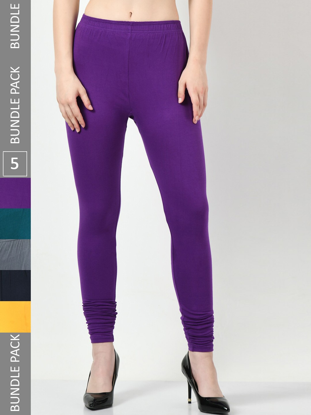 

BAESD Pack Of 5 Churidar-Length Cotton Lycra Leggings, Purple