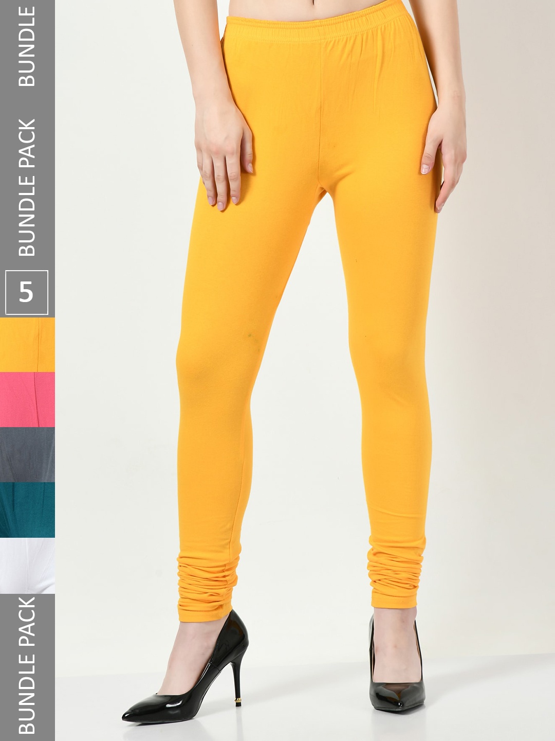 

BAESD Pack Of 5 Churidar-Length Cotton Leggings, Yellow
