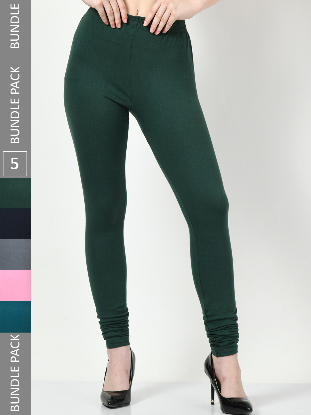 

BAESD Women Pack Of 4 Churidar-Length Leggings, Green