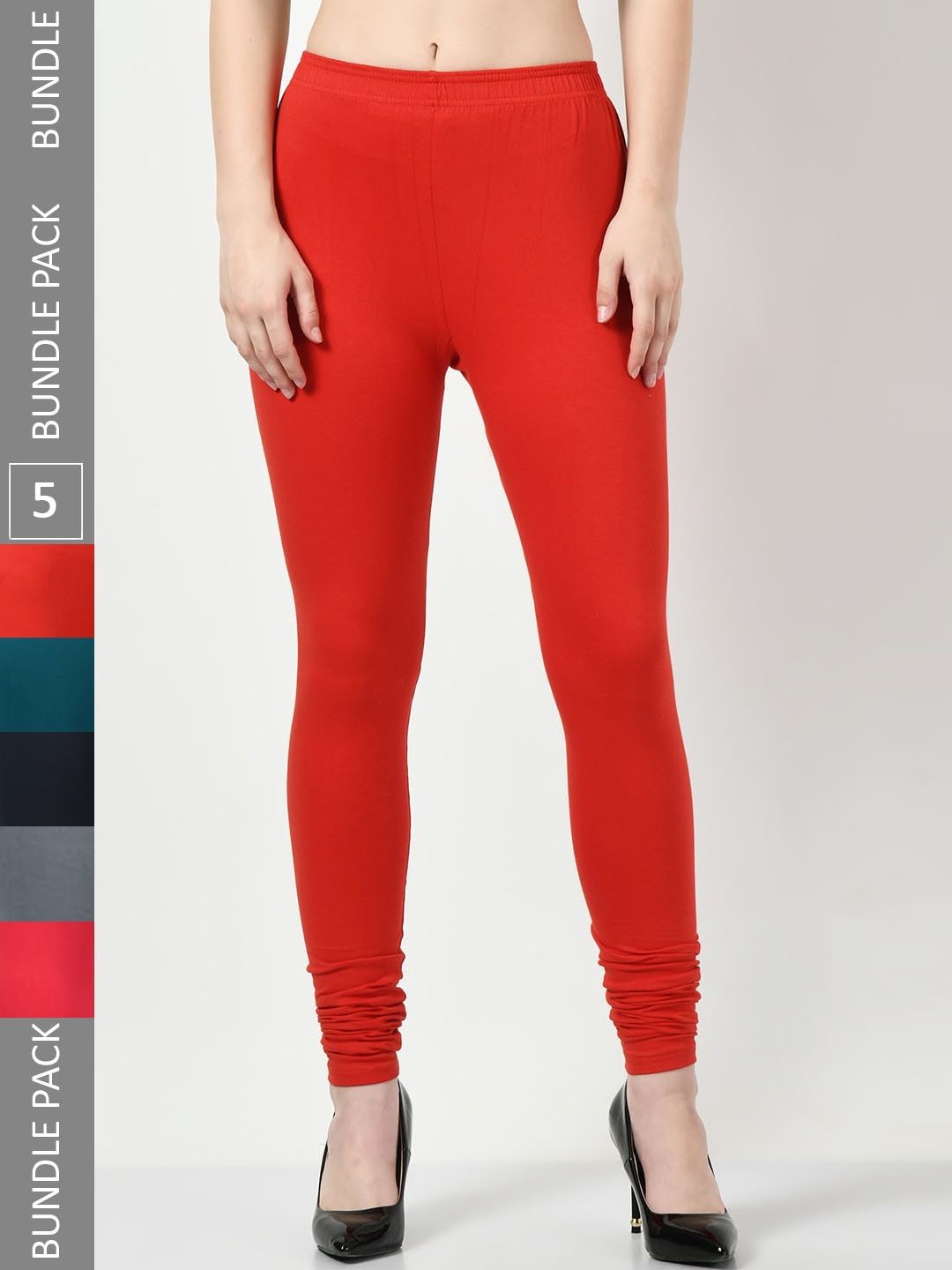 

BAESD Pack Of 5 Churidar Length Leggings, Red