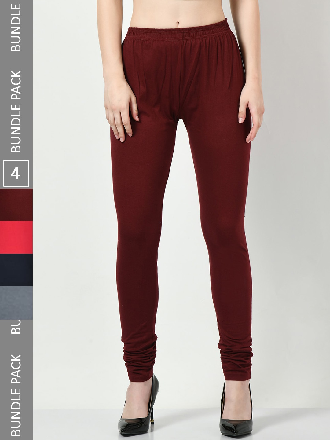 

BAESD Pack Of 4 Churidar Length Cotton Leggings, Maroon
