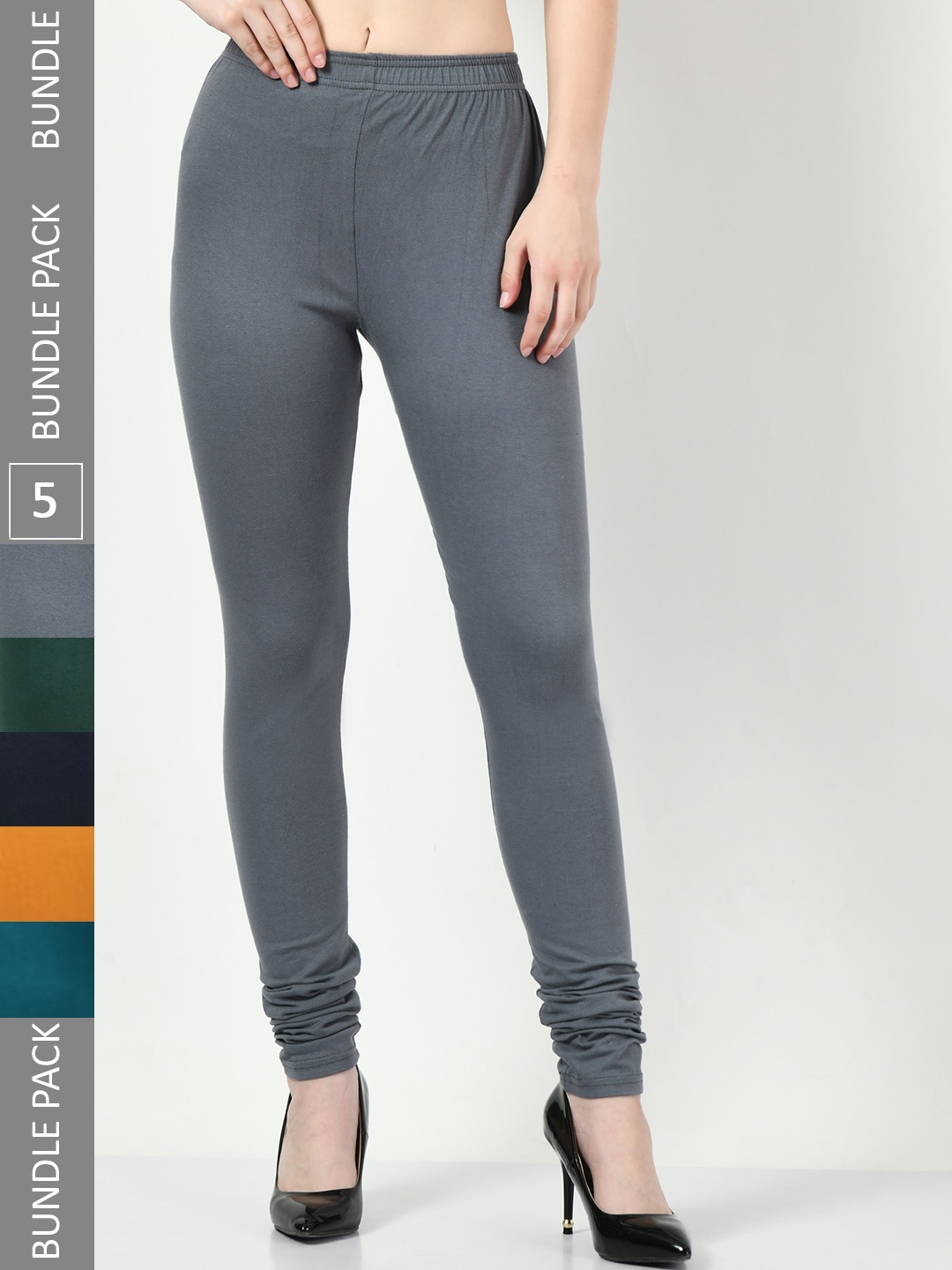 

BAESD Pack Of 5 Slim-Fit Churidar Length Leggings, Grey