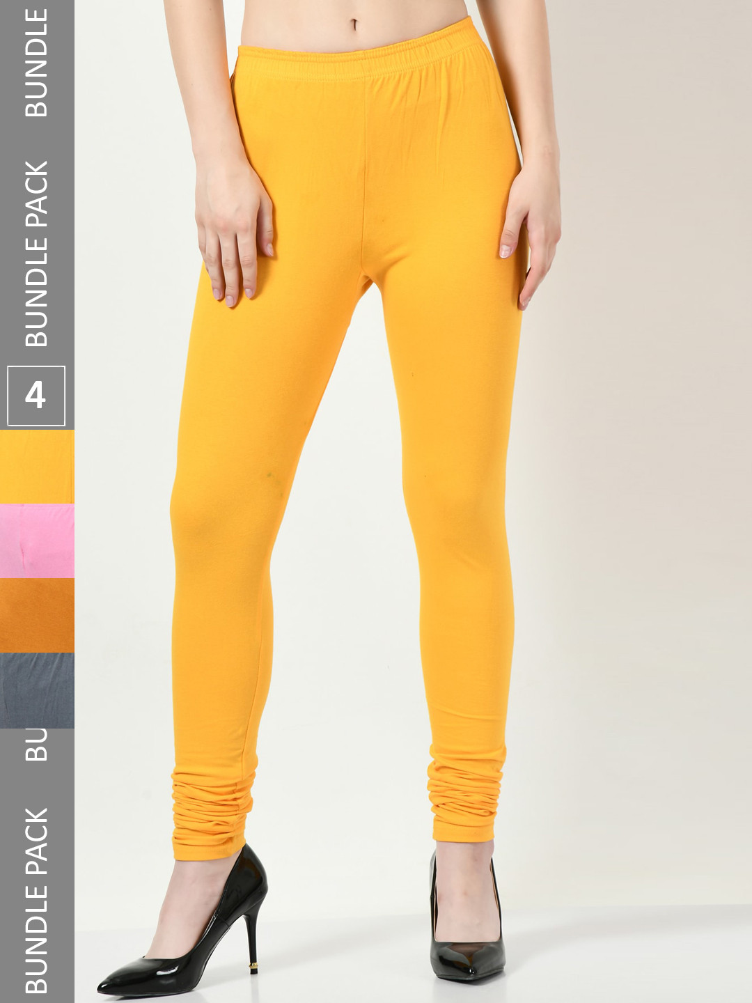 

BAESD Pack Of 4 Churidar Length Cotton Lycra Leggings, Yellow