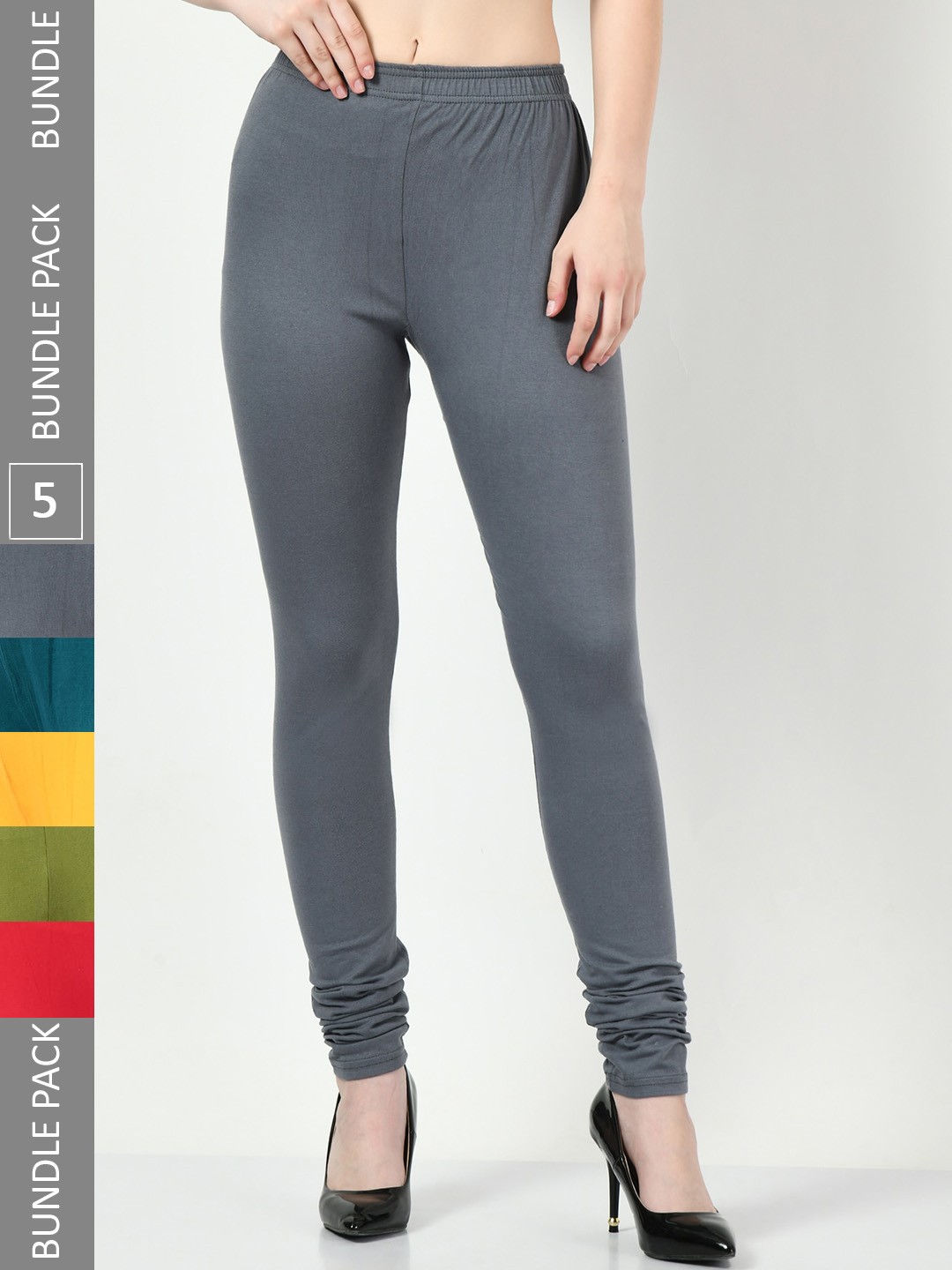 

BAESD Pack Of 5 Churidar-Length Cotton Lycra Leggings, Grey