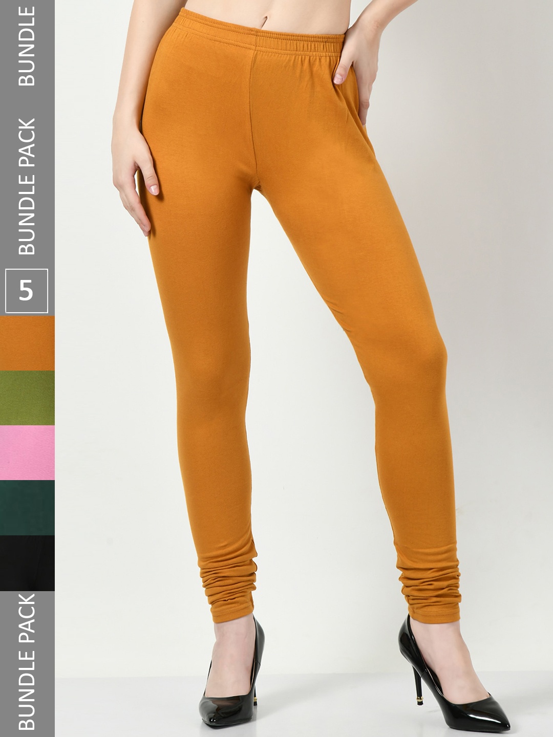 

BAESD Pack Of 5 Churidar Length Leggings, Mustard