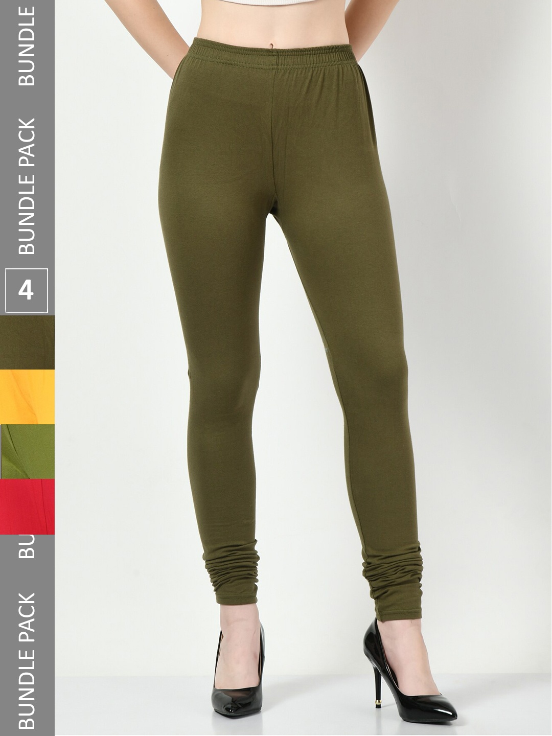 

BAESD Pack Of 4 Super Soft Churidar-Length Leggings, Green