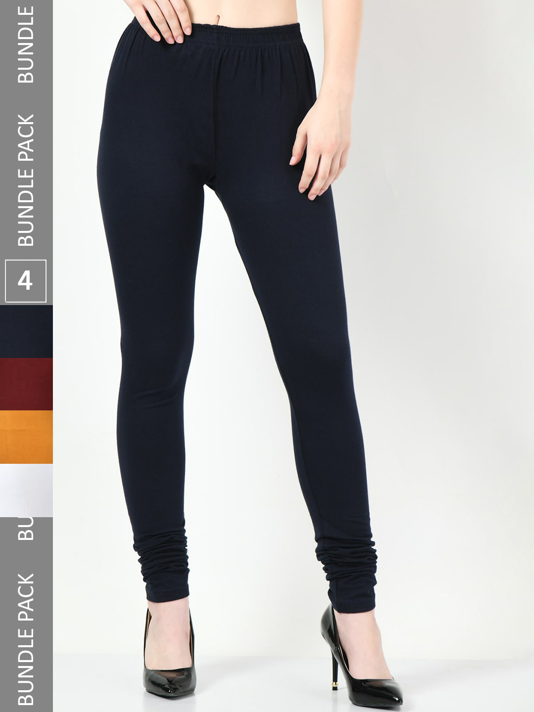 

BAESD Women Pack Of 4 Churidar-Length Leggings, Black