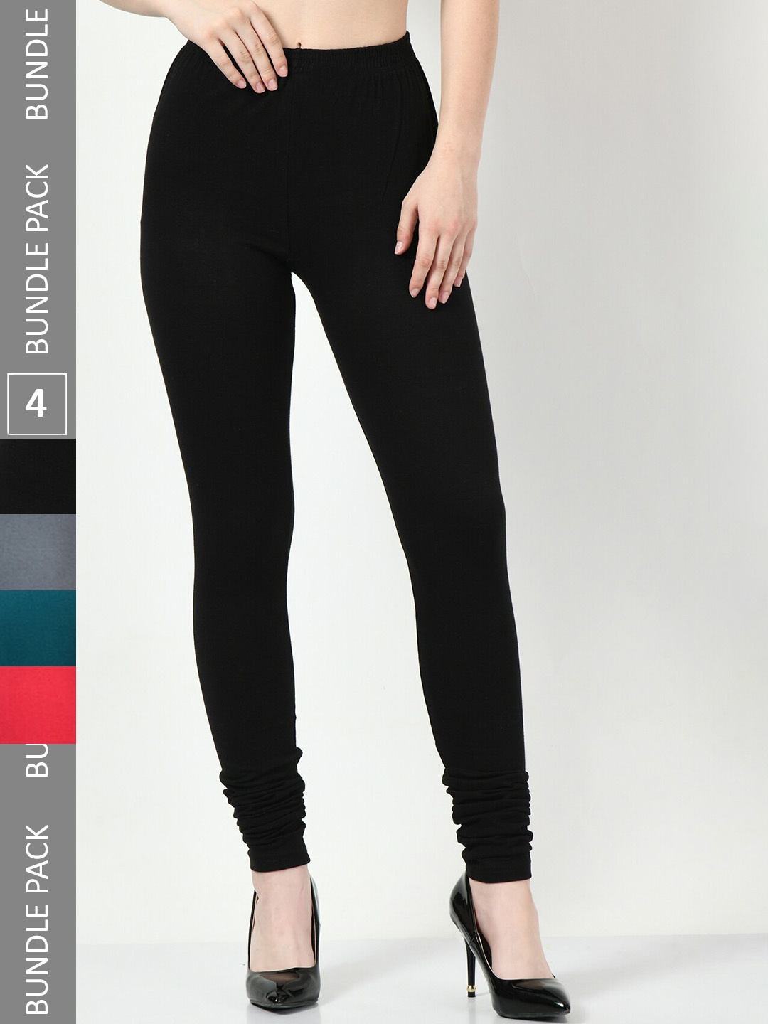 

BAESD Women Pack Of 4 Super Churidar-Length Leggings, Black