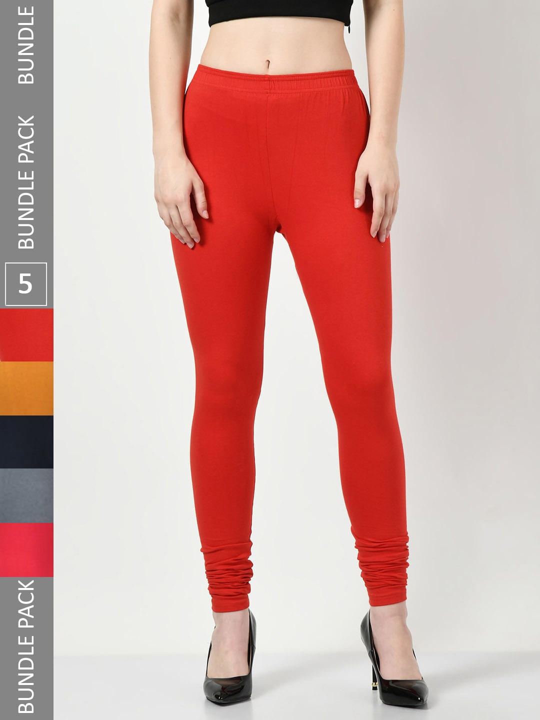 

BAESD Pack Of 5 Cotton Lycra Churidar-Length Leggings, Red