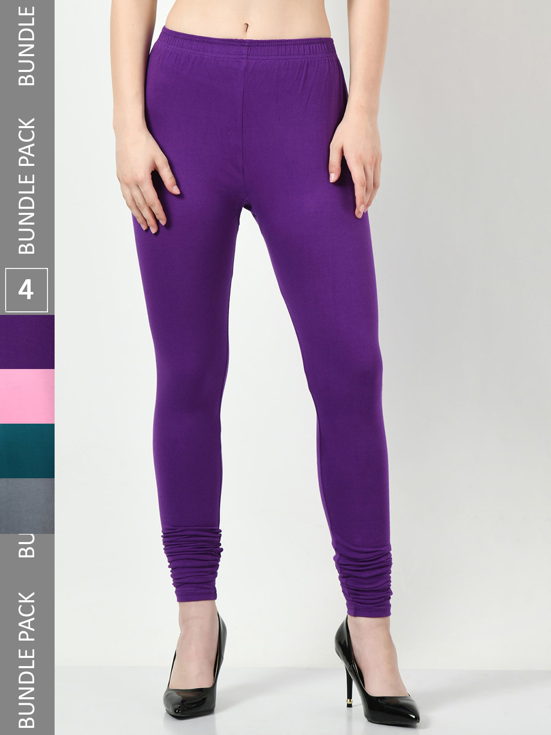 

BAESD Pack Of 4 Churidar-Length Cotton Lycra Leggings, Purple