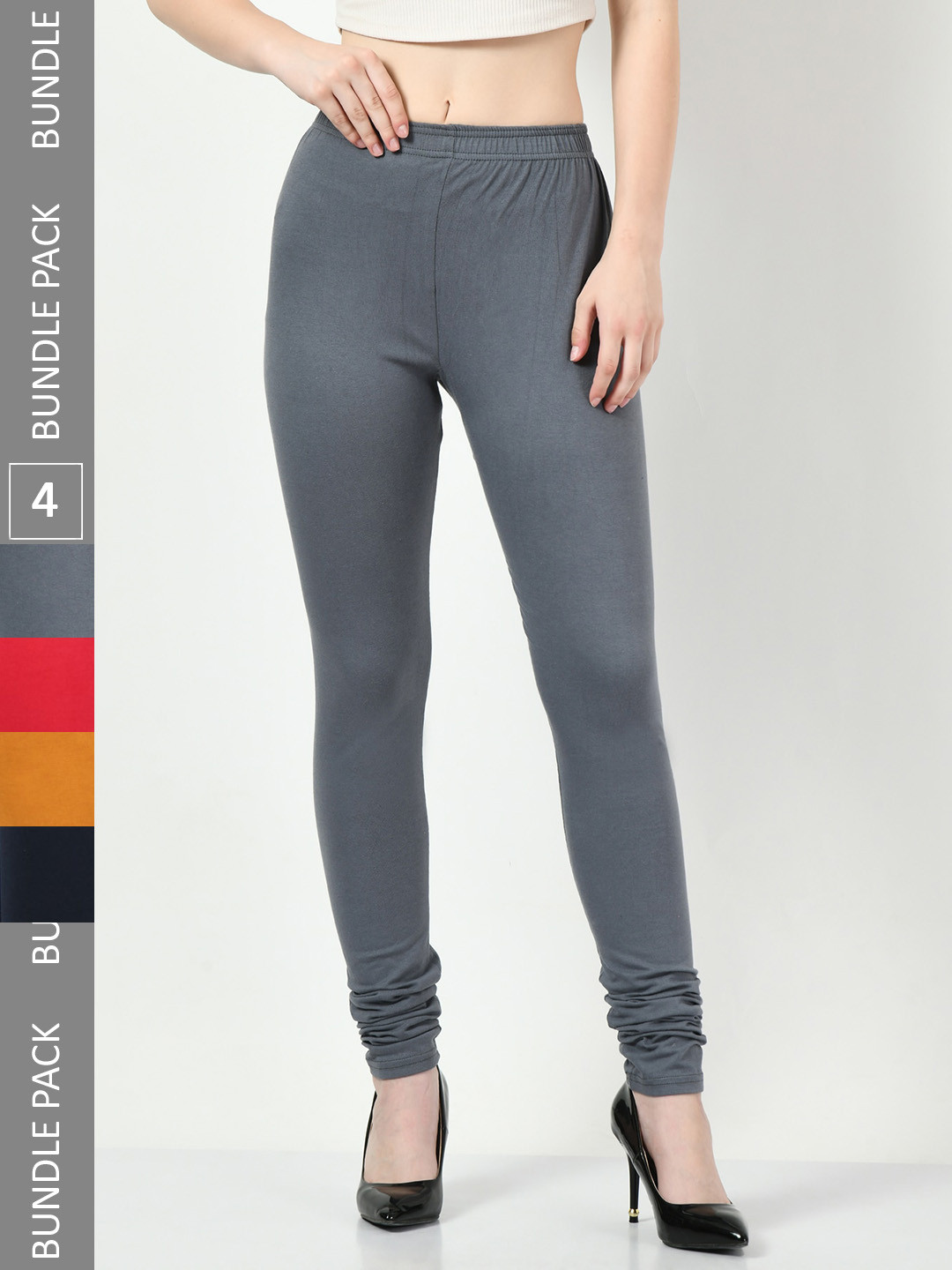 

BAESD Pack Of 4 Churidar-Length Cotton Leggings, Grey
