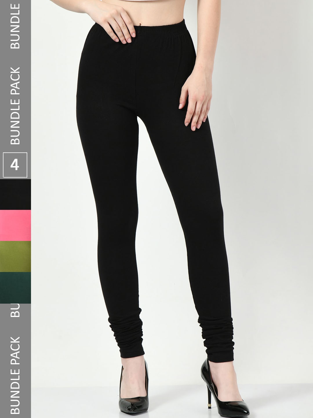 

BAESD Pack of 4 Churidar-Length Leggings, Black