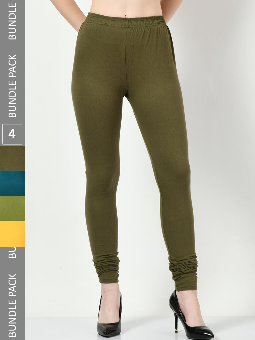 

BAESD Pack Of 4 Churidar Length Leggings, Olive