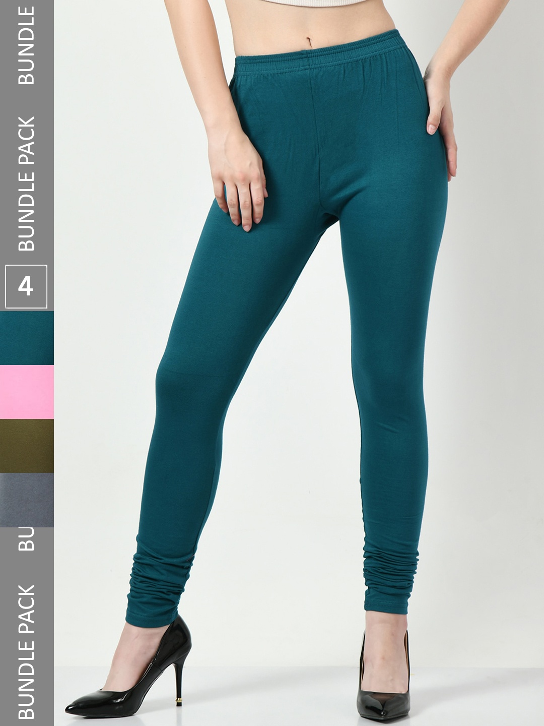 

BAESD Pack Of 4 Super Soft Churidar-Length Cotton Leggings, Teal