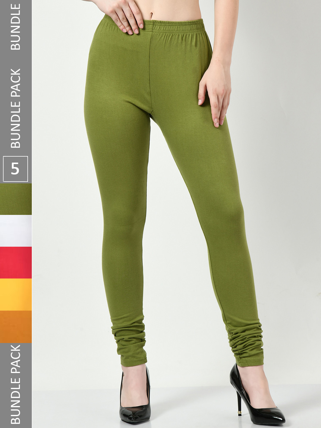 

BAESD Pack Of 5 Churidar Length Leggings, Olive