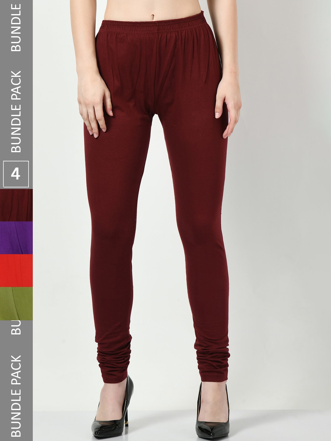 

BAESD Women Pack Of 4 Super Soft Churidar-Length Leggings, Maroon