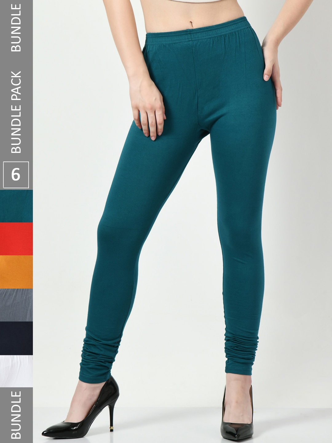 

BAESD Pack Of 6 Super Soft Churidar-Length Leggings, Green