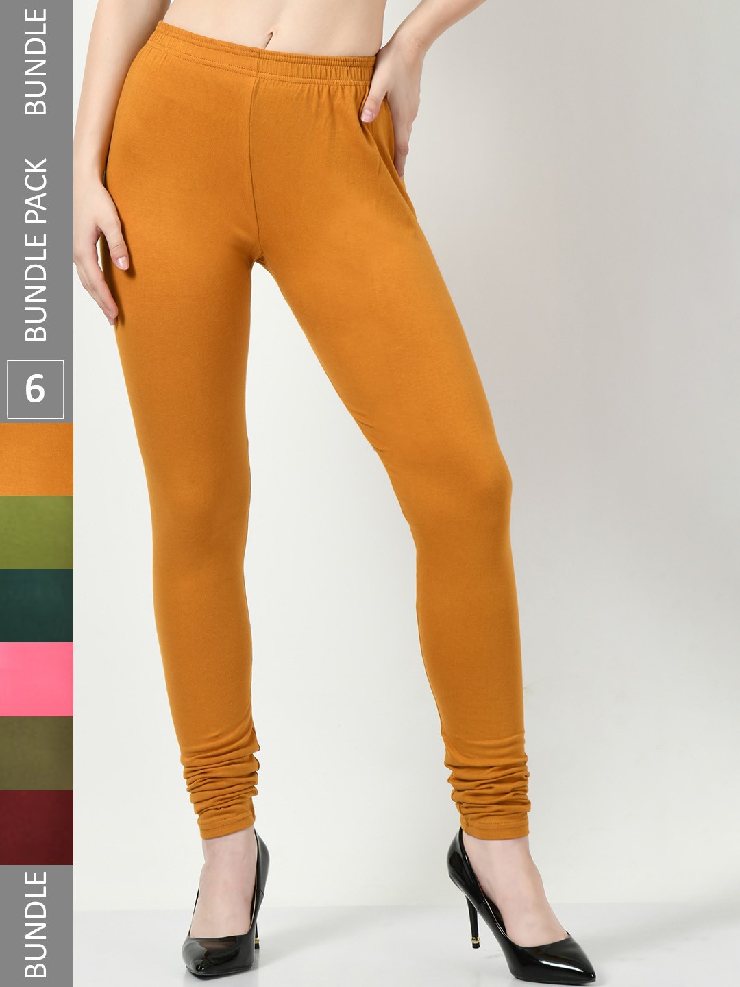 

BAESD Pack Of 6 Churidar Length Leggings, Mustard