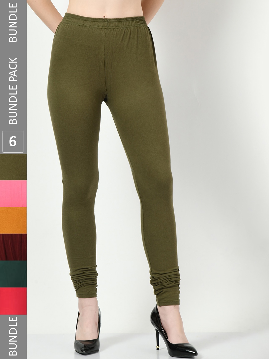 

BAESD Pack Of 6 Super Soft Churidar-Length Leggings, Olive
