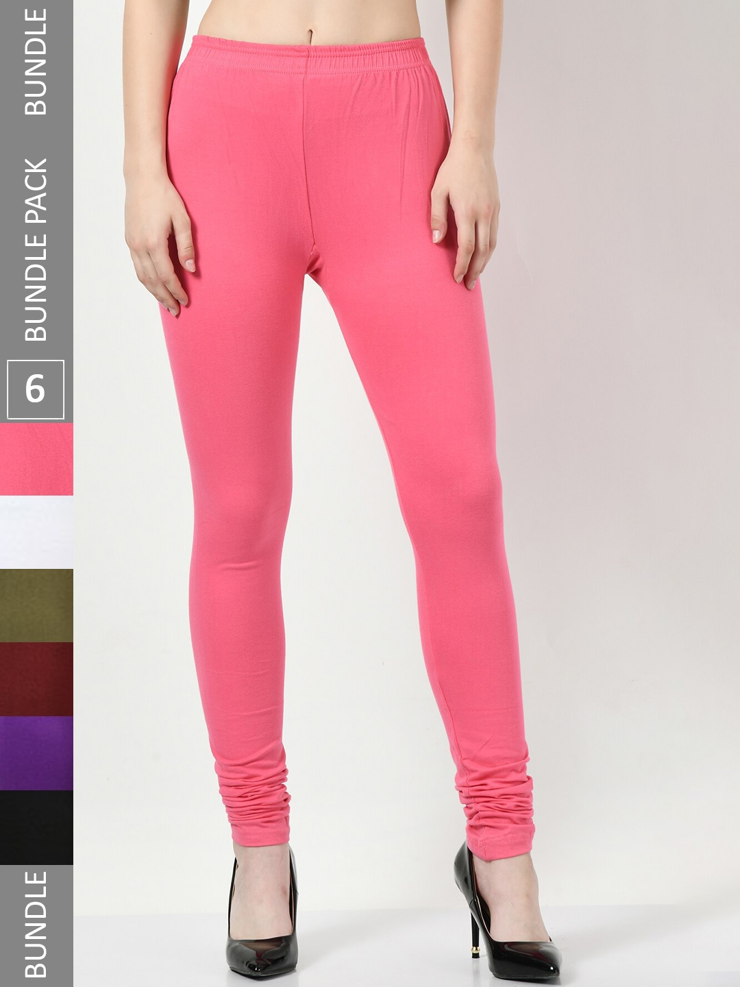 

BAESD Pack of 6 Soft Cotton Lycra Churidar-Length Leggings, Pink