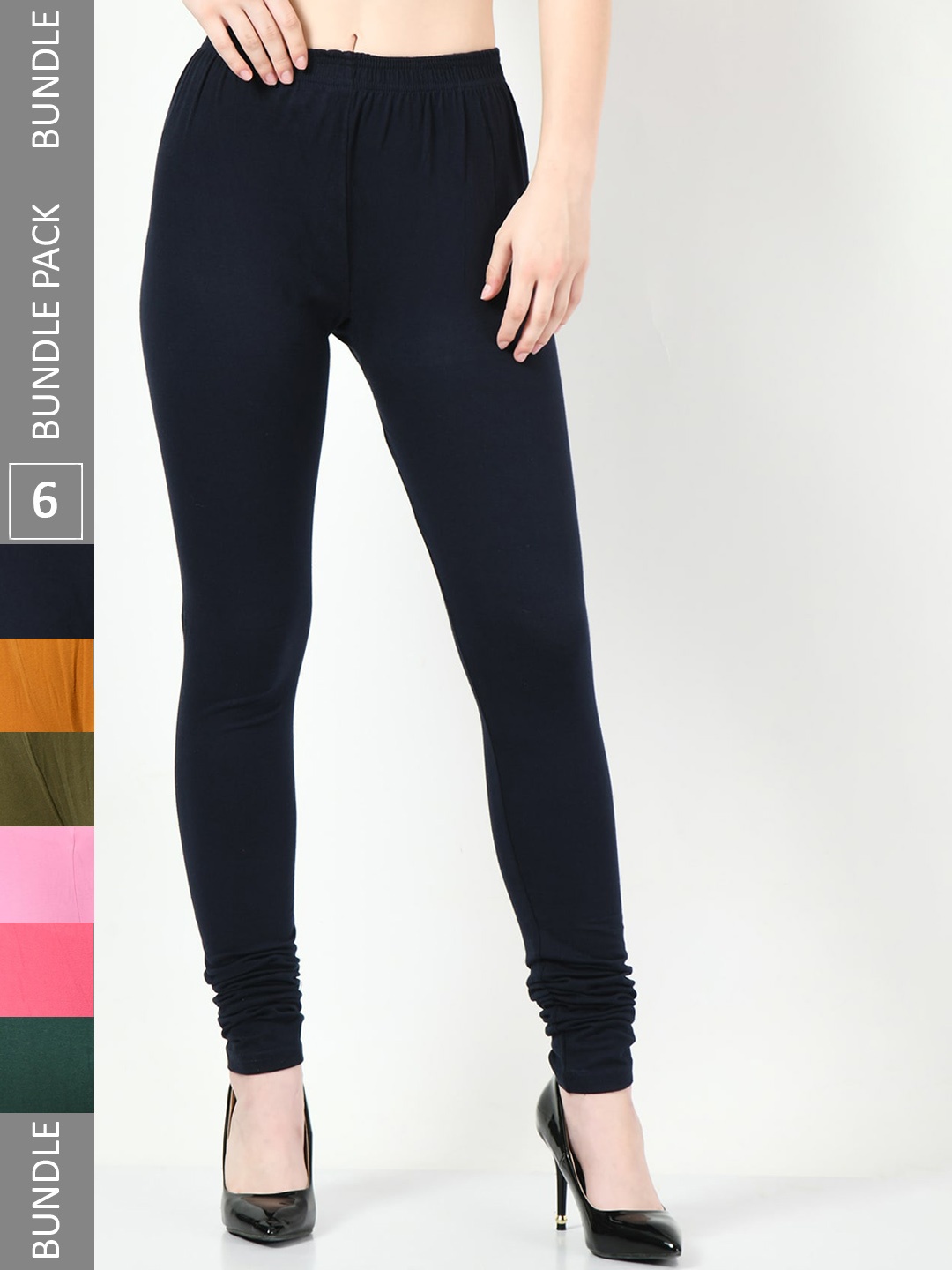 

BAESD Pack Of 6 Cotton Lycra Churidar Length Slim Fit Leggings, Black
