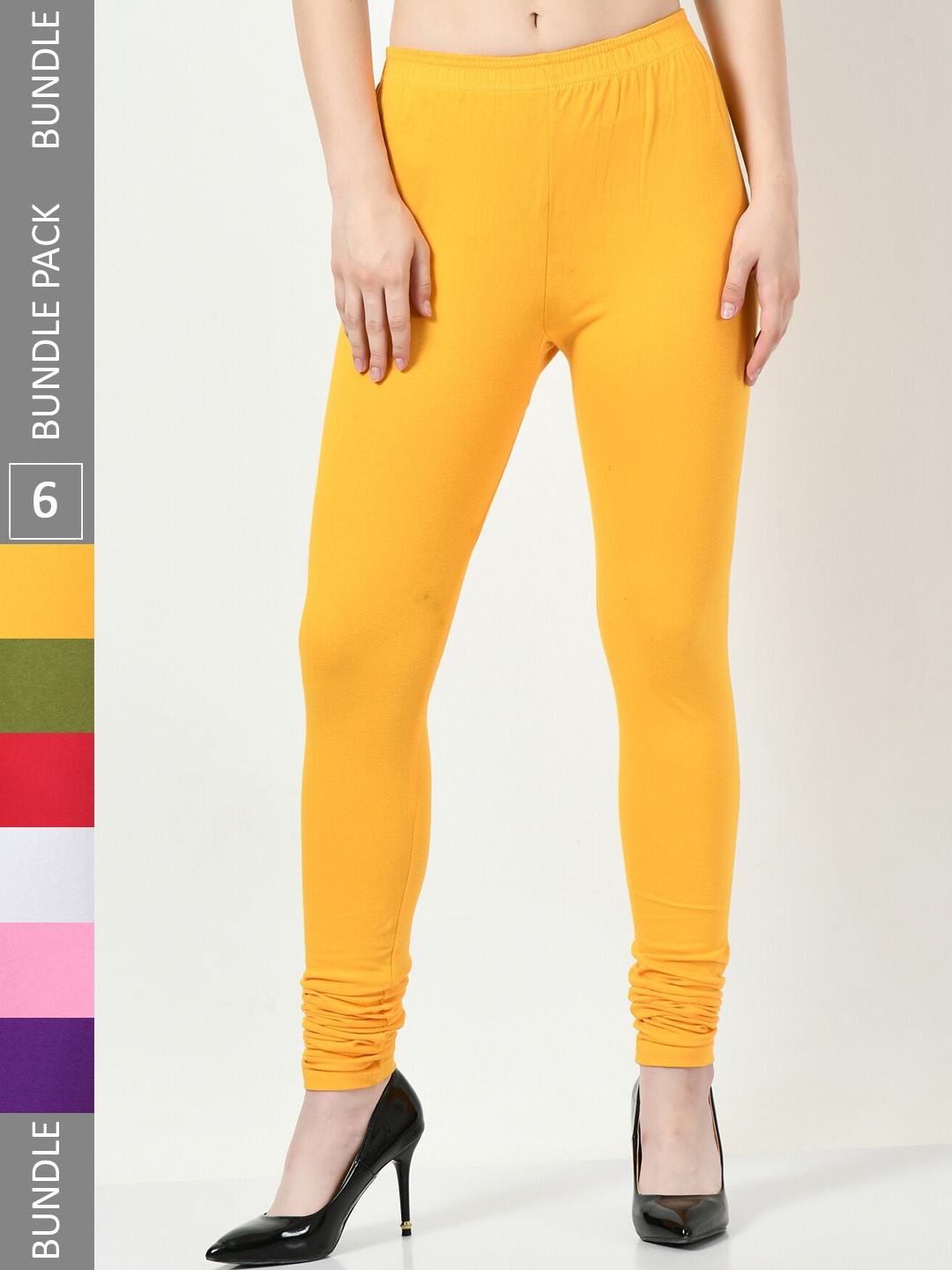 

BAESD Pack Of 6 Mid-Rise Churidar-Length Cotton Lycra Leggings, White