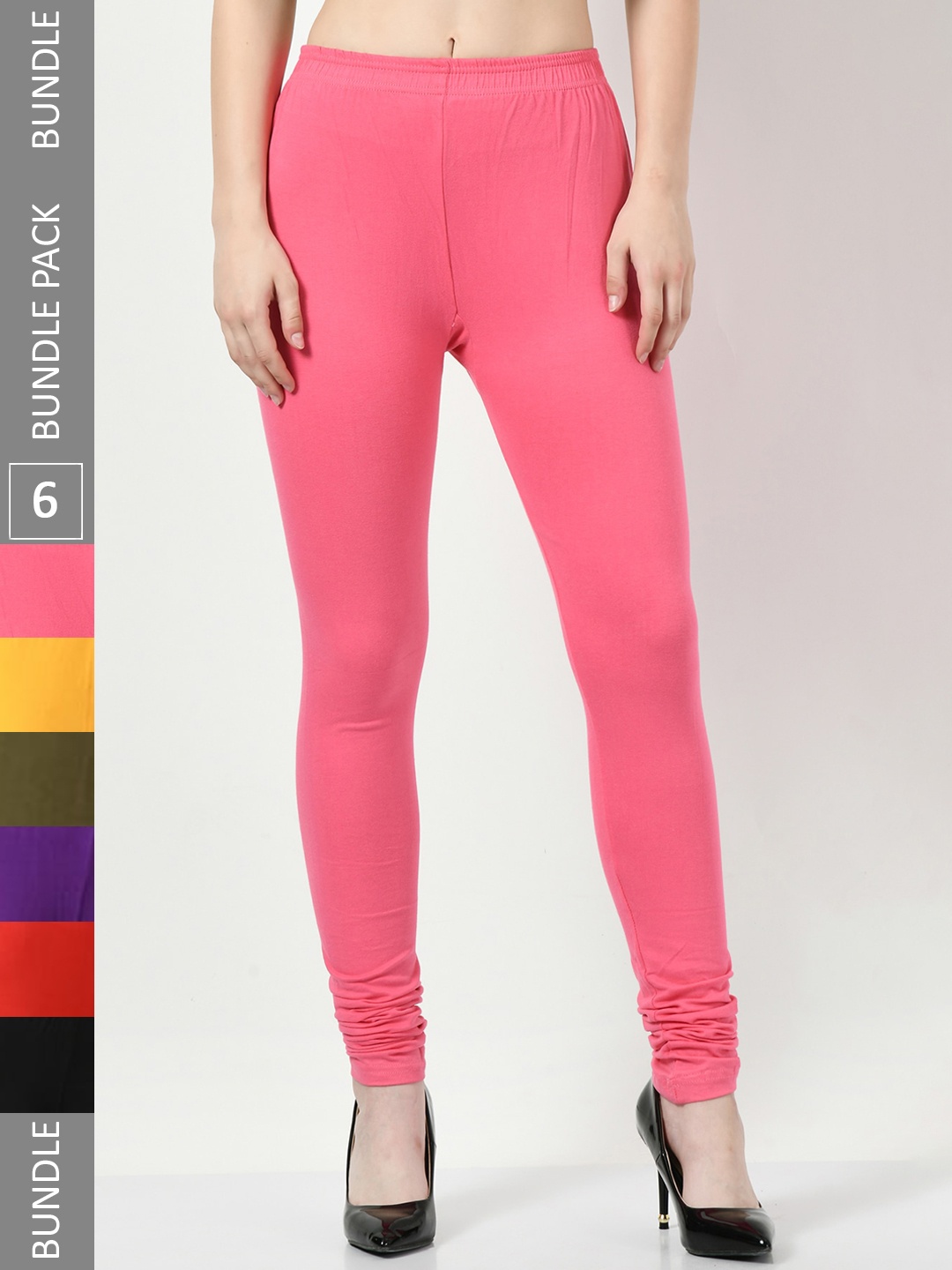 

BAESD Pack of 6 Churidar-Length Cotton Lycra Leggings, Pink