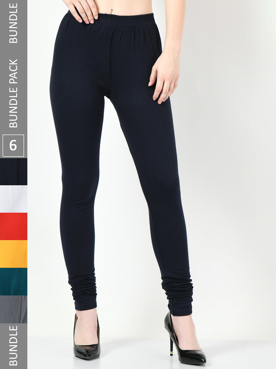 

BAESD Pack Of 6 Churidar Length Cotton Lycra Leggings, Navy blue
