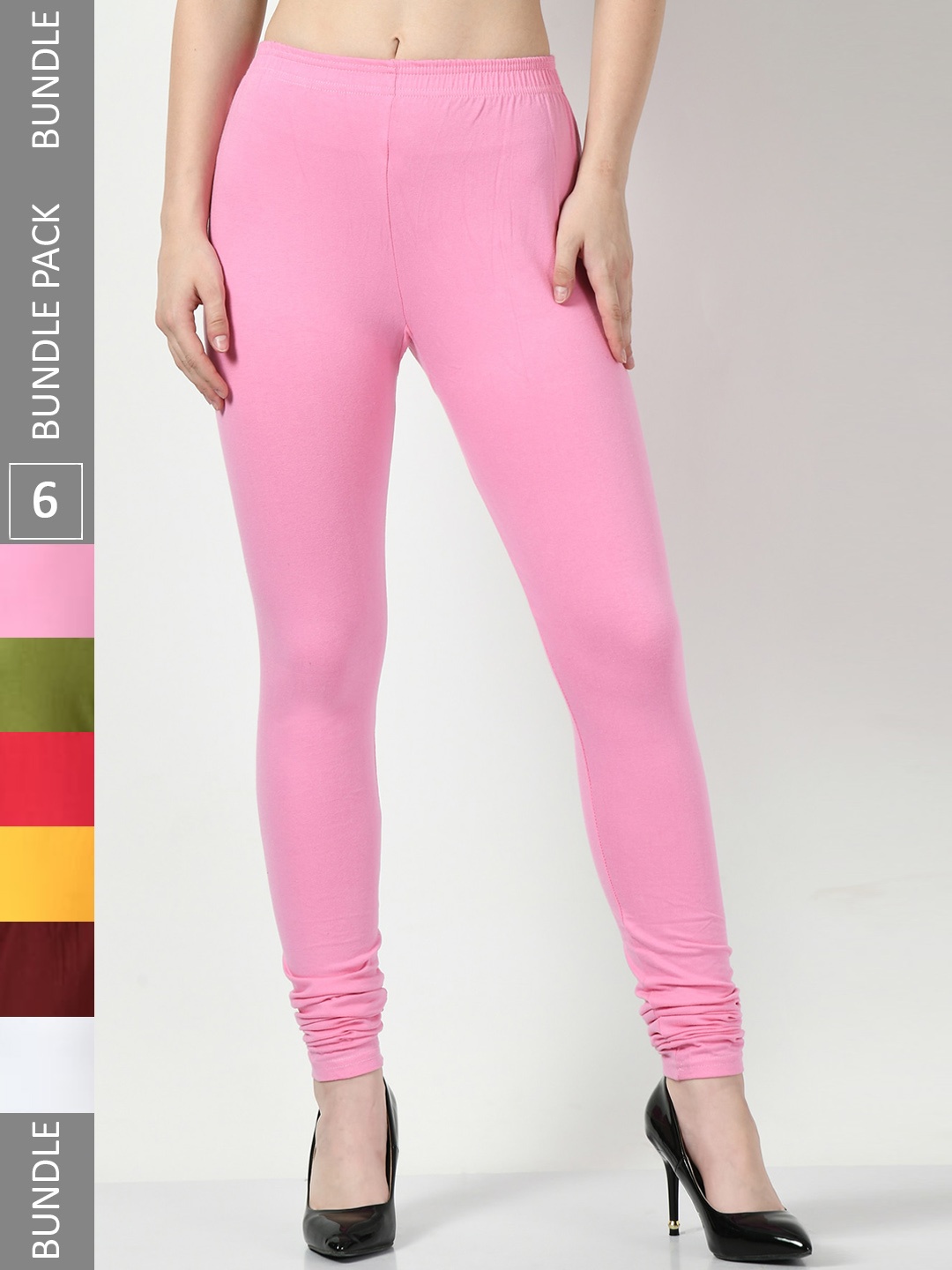 

BAESD Pack Of 6 Slim-Fit Churidar Length Leggings, Pink