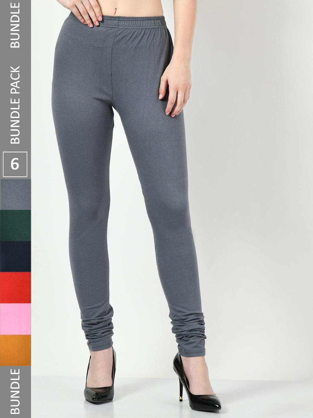 

BAESD Women Pack of 6 Churidar-Length Leggings, Grey