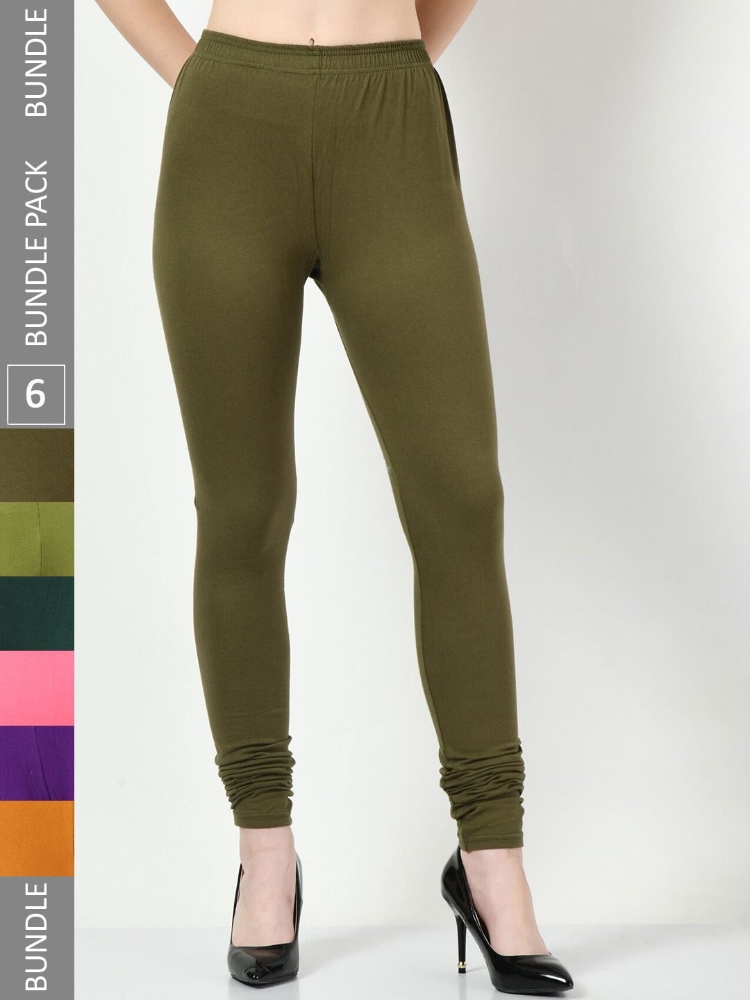 

BAESD Pack of 6 Churidar-Length Leggings, Olive