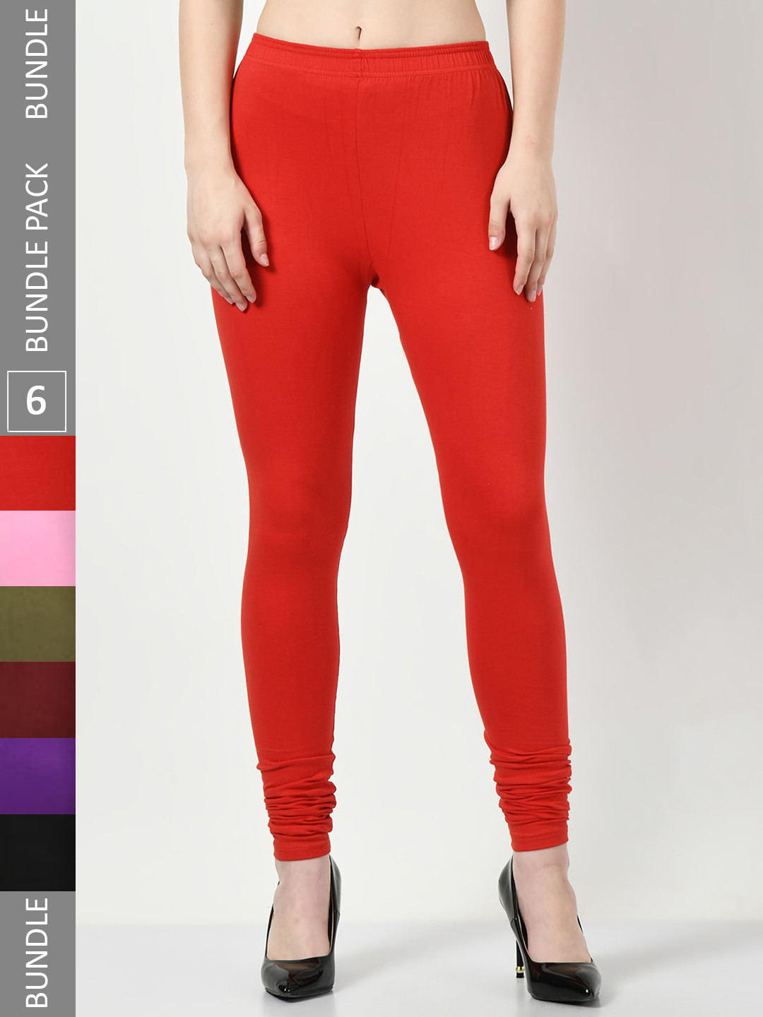 

BAESD Pack of 6 Churidar-Length Leggings, Pink