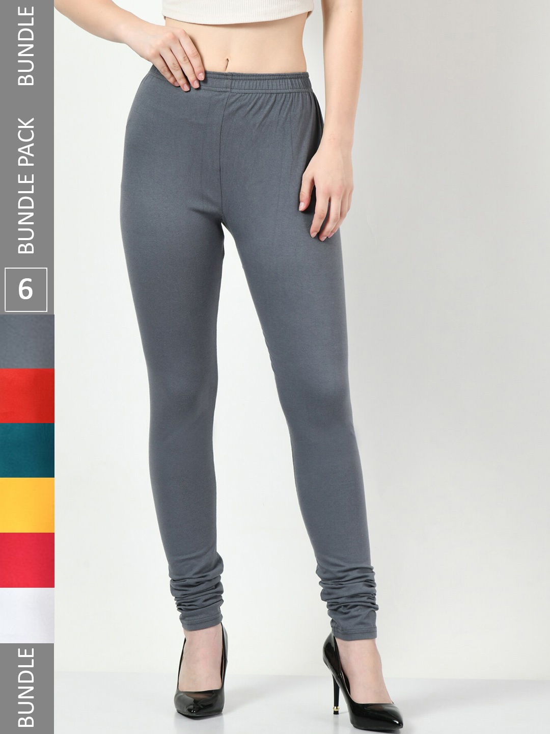 

BAESD Pack of 6 Soft Churidar Length Leggings, Grey