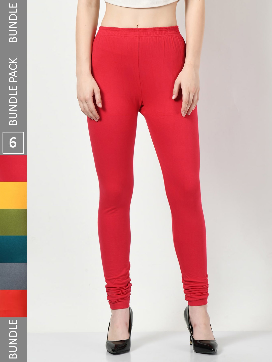 

BAESD Pack of 6 Soft Churidar Length Leggings, Red
