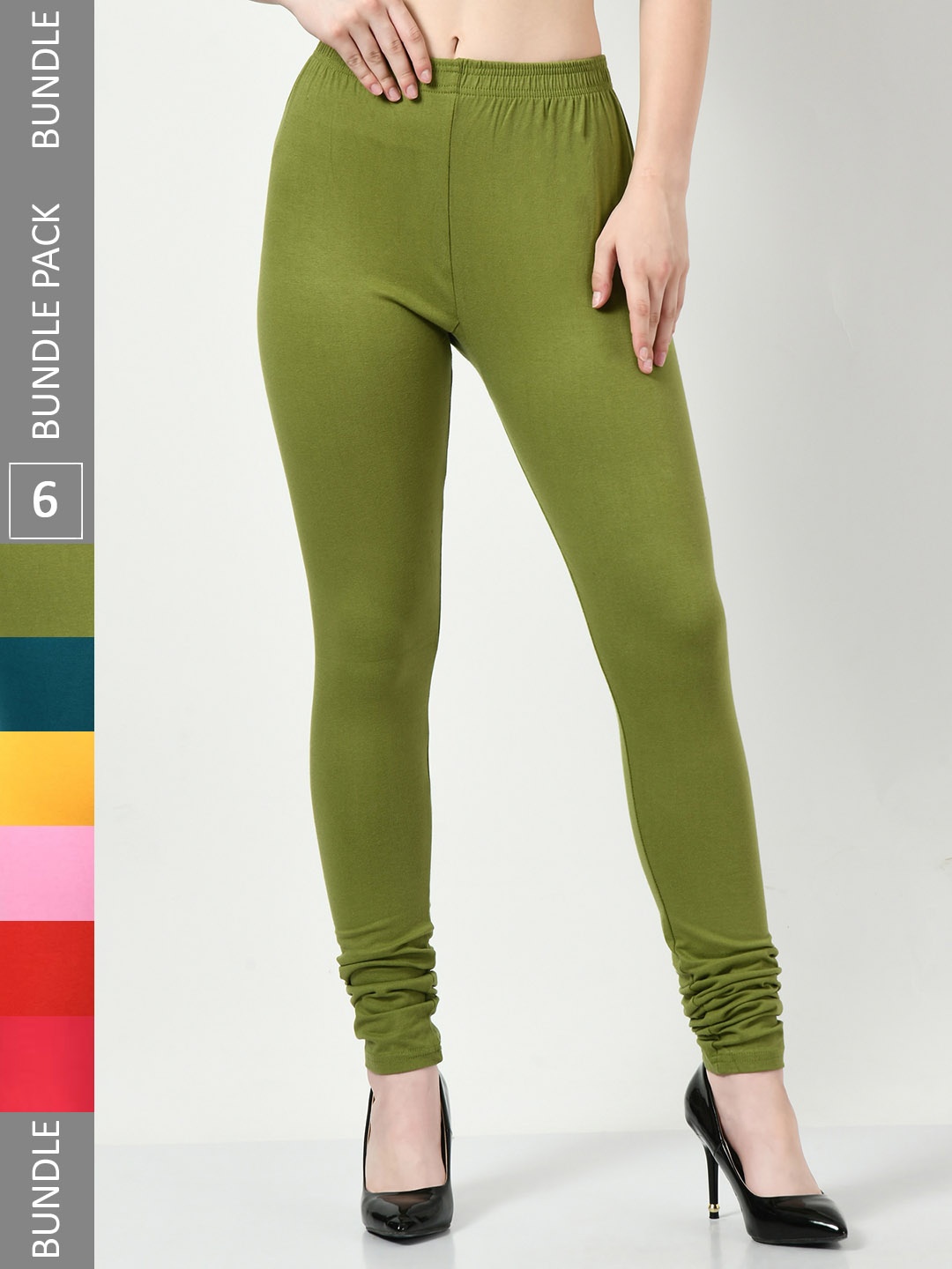 

BAESD Pack of 6 Churidar-Length Leggings, Green