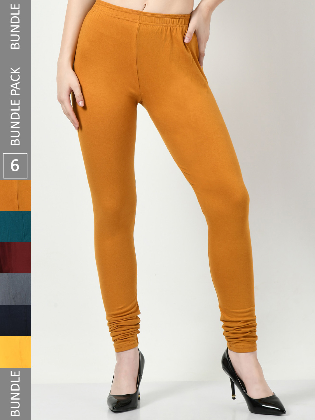 

BAESD Pack of 6 Churidar-Length Leggings, Yellow