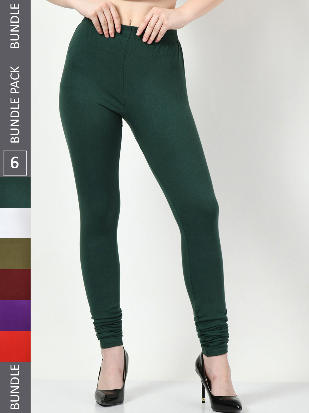 

BAESD Women Pack of 6 Churidar-Length Leggings, Teal
