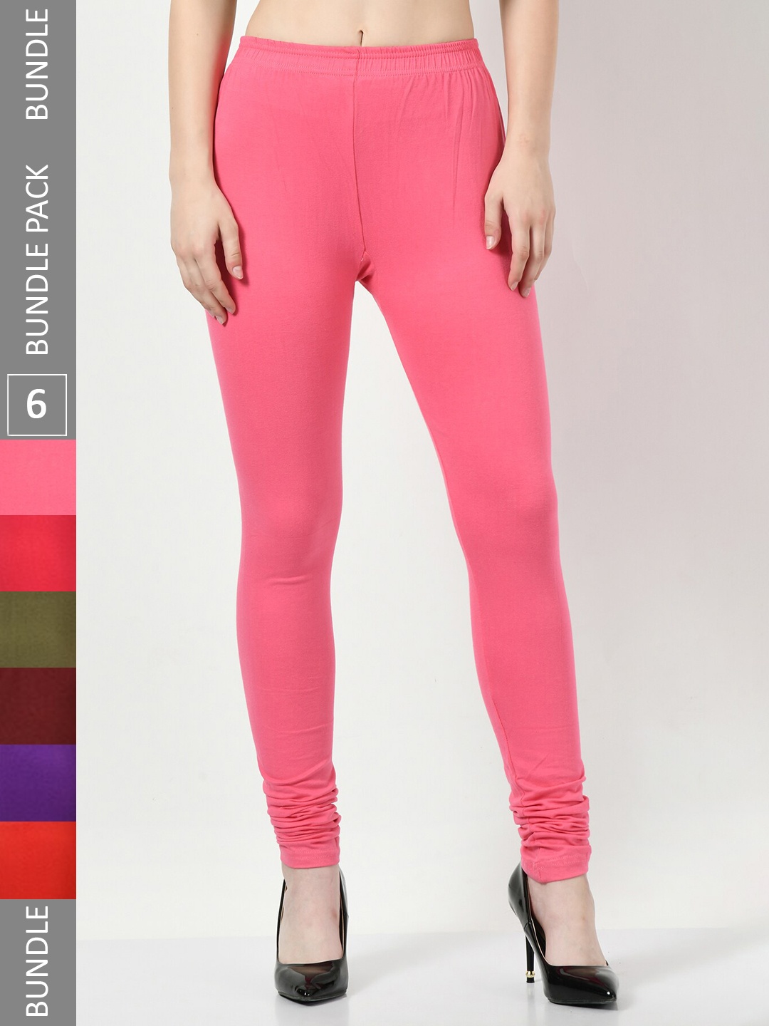 

BAESD Pack of 6 Churidar Length Soft Leggings, Pink