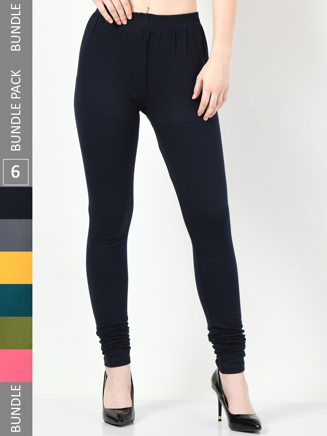 

BAESD Pack of 6 Churidar-Length Soft Leggings, Black