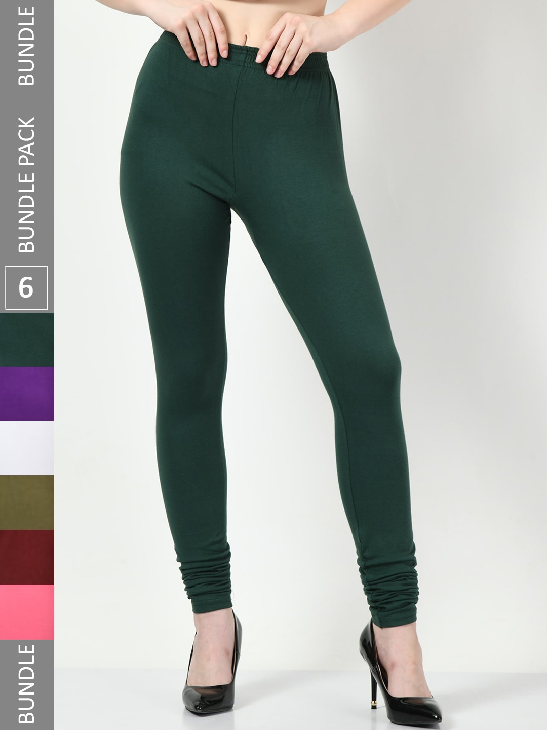 

BAESD Pack of 6 Churidar-Length Cotton Soft Leggings, Teal