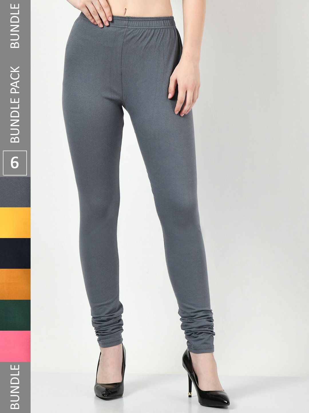 

BAESD Pack Of 6 Cotton Lycra Churidar-Length Leggings, Grey